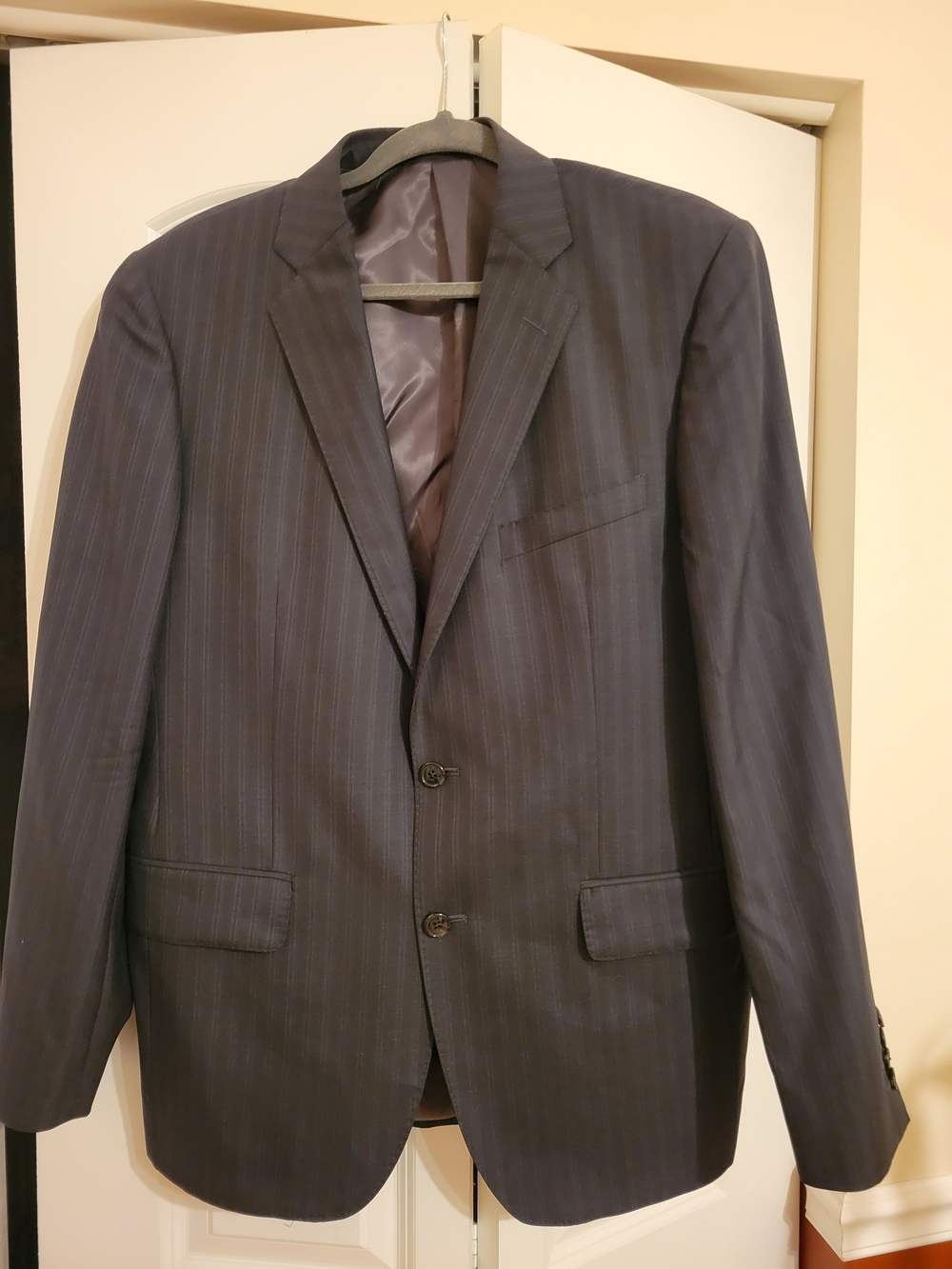 Saks Fifth Avenue BLACK Ermenegildo Zegna Cloth Slim Fit Suit 42R 35W Pinstripe